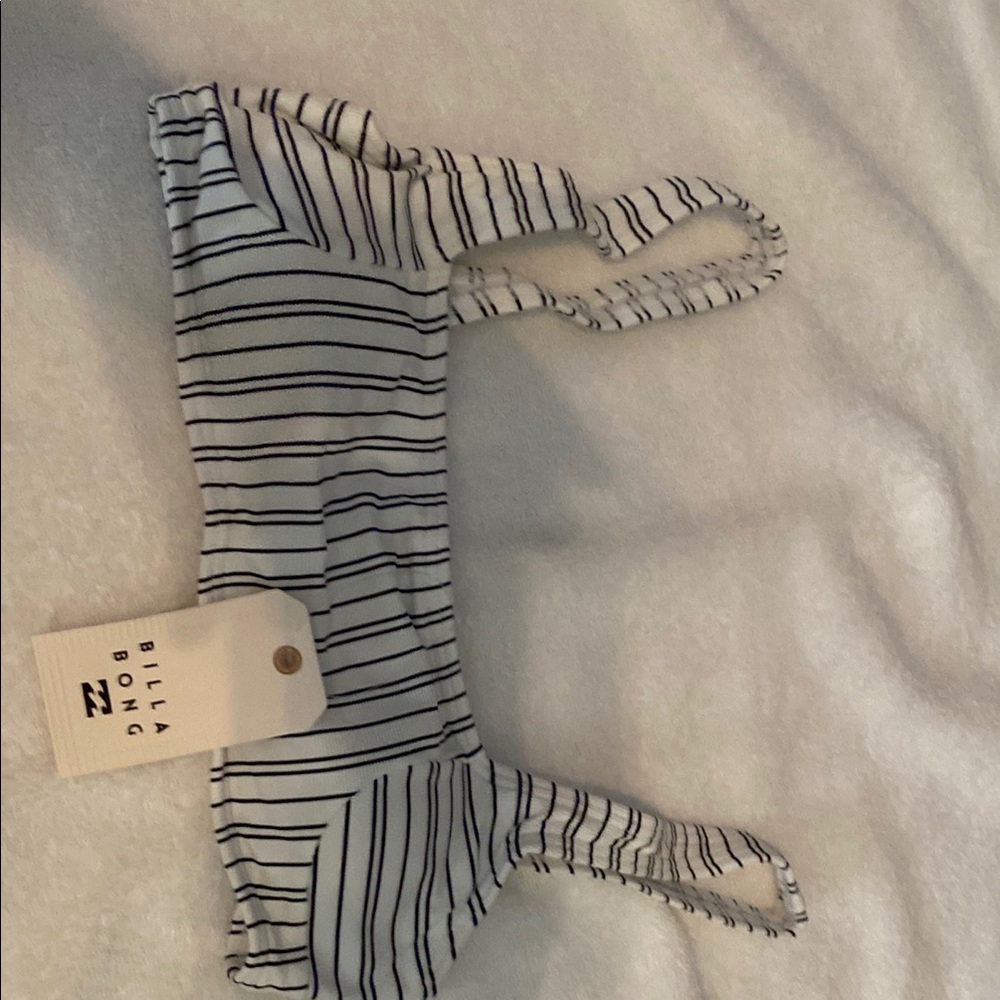 Billabong Navy and White Striped Bikini Top